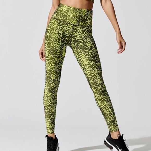 Ona By Yoon Chung Cheetah Leggings High Ride Small Neon Yellow With Black - Picture 1 of 6